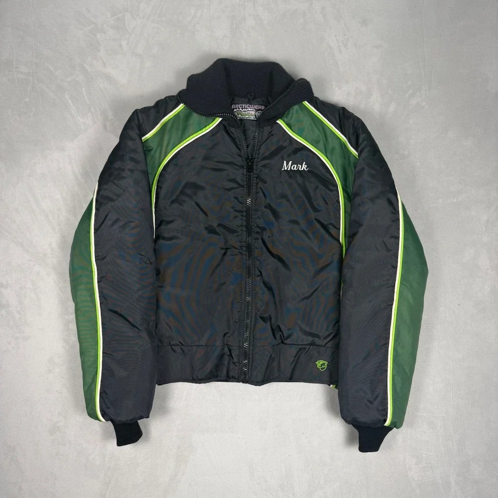 90s Mens Arcticwear Vintage Snowmobile Racing Jacket Green Black Size M